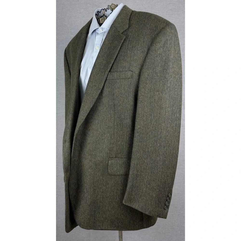 Jos. A. Bank Mens 50R Wool Herringbone Sport Coat Blazer Olive Green Brown 1603